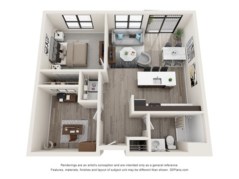 Floor plan for 1 bed, 1 bath, 849 sqft